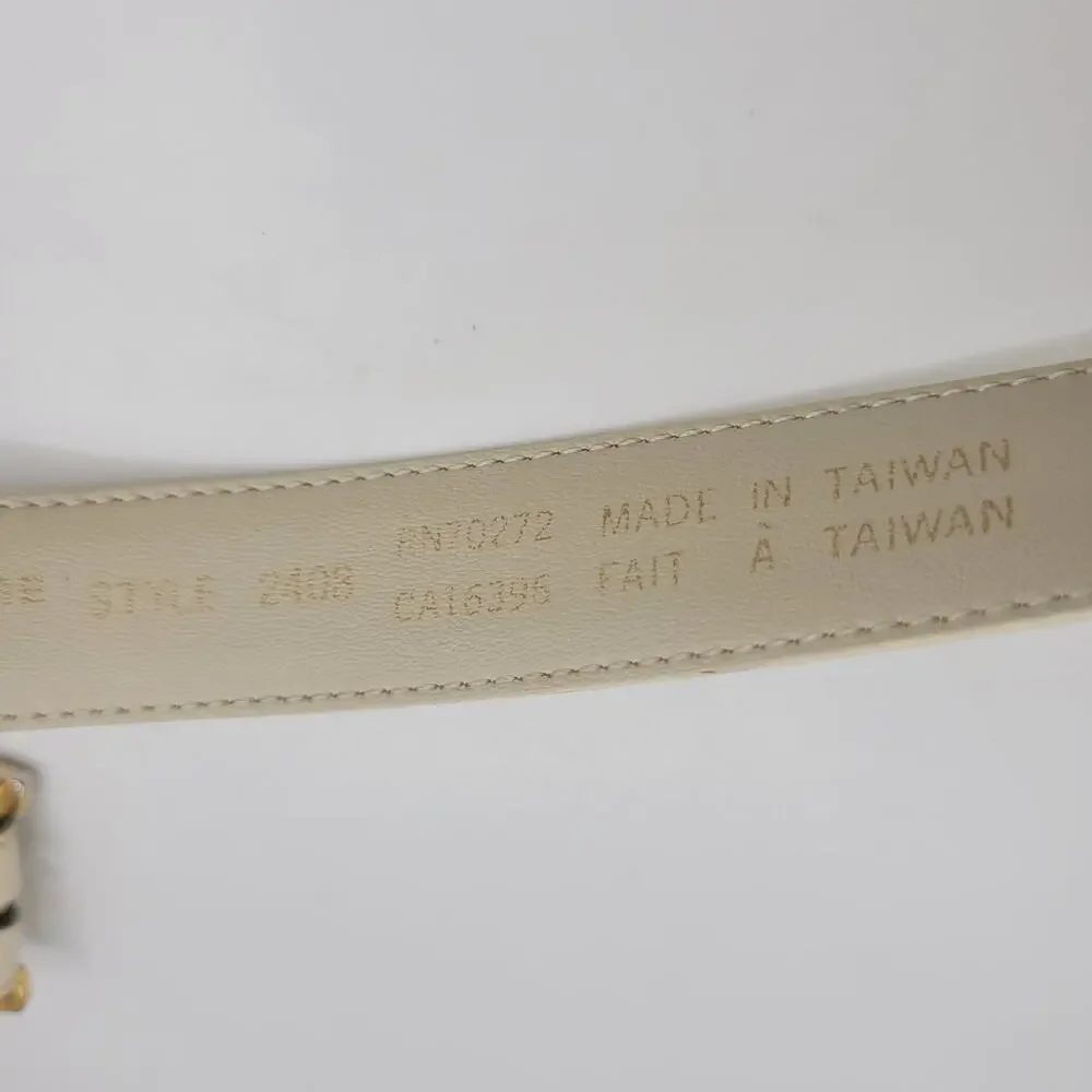 Vintage Liz Claiborne‎ Belt Large Cream Leather Gold Buckle Dress Classic 90s